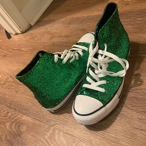 Custom green sparkly converse.